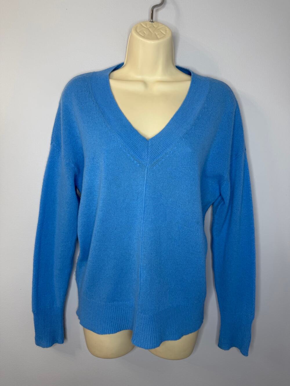 Aqua Cashmere V Neck Sweater Soft Casual Blue Women's XS